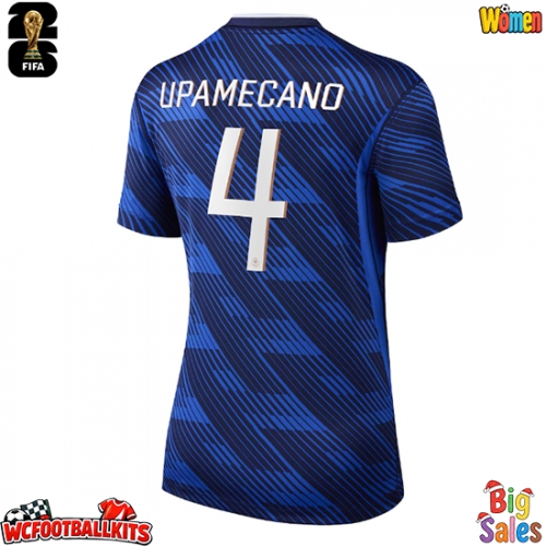 France Dayot Upamecano #4 Replica Home Stadium Shirt for Women World Cup 2026 Short Sleeve